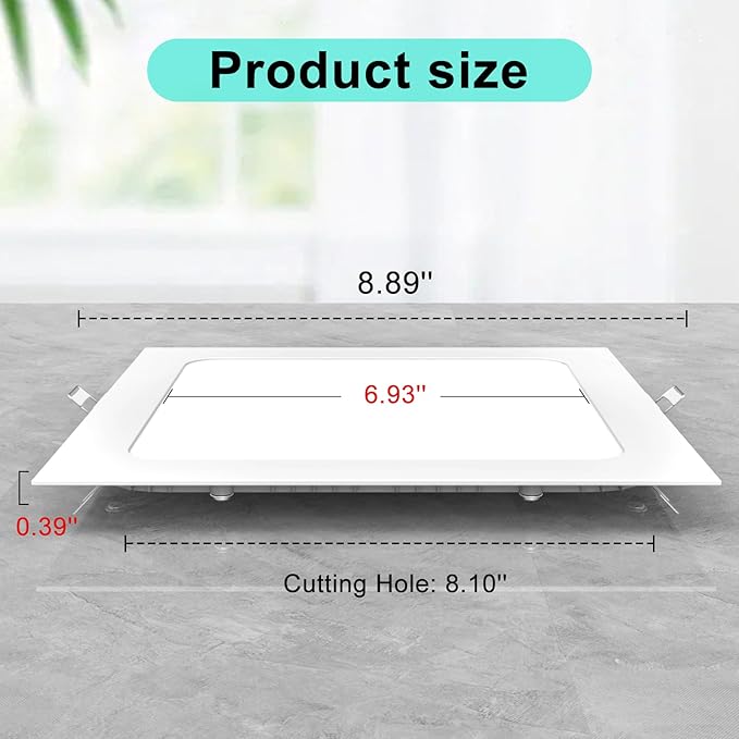 Aolyty 18W Ultra Thin LED Ceiling Panel Light 8.89" Recessed Square Downlight for Home, Office, Mall, Low Energy Consumption Non Dimmable 6000K