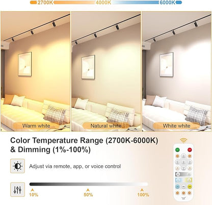 Adjustable Focus Spotlight 4 Pack, 18W Magnetic Track Light Head, 24V LED Lamp, Rotatable Spotlight, Smart Control via App, Remote & Voice, Dimmable & CCT 2700K-6000K, Beam Angle 20°-45°