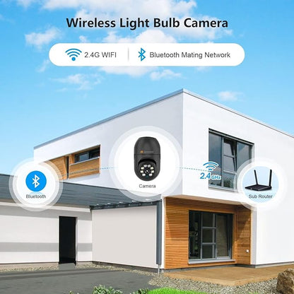 Jennov 2K Light Bulb Security Camera Wireless Outdoor, Indoor Light Socket Cameras for Home Security, Human Detection, 355°, Color Night Vision, 5G/2.4G WiFi, Screw in, Compatible with Alexa