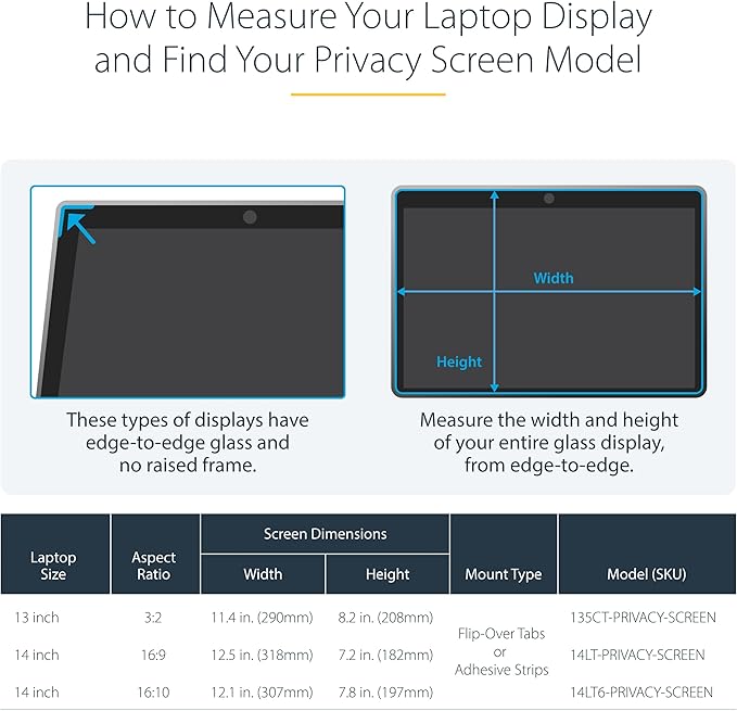 StarTech.com 14-inch 16:9 Flip-Over Privacy Screen with Touch, Laptop Security Shield, Anti-Glare Blue Light Filter