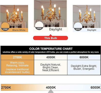 winshine E12 Candelabra LED Bulbs Dimmable 4000K Natural White 60W Equivalent,Type B Light Bulb for Chandelier, C35 Ceiling Fan Light Bulb Clear Glass,600LM,6 Pack