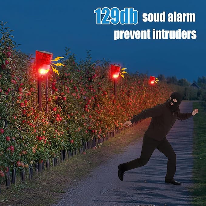 Qualirey Solar Sound and Light Alarm Motion Sensor 129db Outdoor Security Siren Waterproof Activated Detector Driveway Alarm 6 LEDs Flash Warning Deterrent Strobe System for Home, Farm(Red,12 Pack)