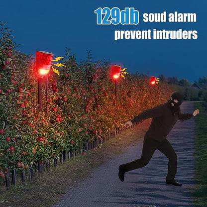 Qualirey Solar Sound and Light Alarm Motion Sensor 129db Outdoor Security Siren Waterproof Activated Detector Driveway Alarm 6 LEDs Flash Warning Deterrent Strobe System for Home, Farm(Red,12 Pack)