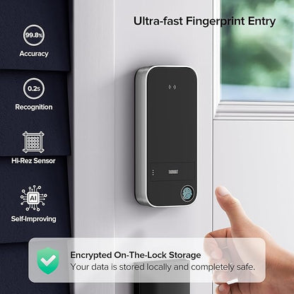 ThorBolt X1 Apple Home Key Tap to Unlock, iOS ONLY Fingerprint Keyless Entry HomeKit Door Lock, Keypad Deadbolt Lock Works with HomeKit Over Thread (Border Router Required), IP65 Weatherproof, Silver