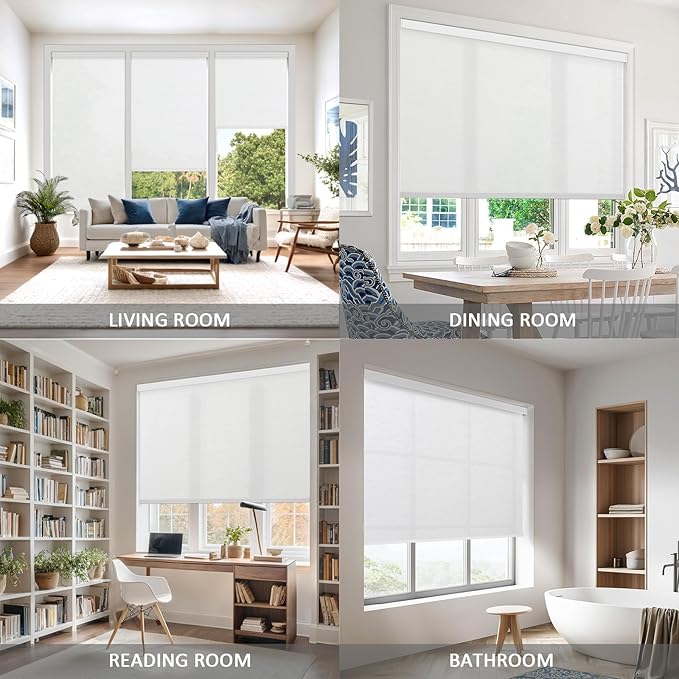 Motorized Blinds with Remote Cordless Automatic Motorized Shades Custom Blinds for Indoor Windows Smart Curtains with Alexa Google Home(Light Filtering Cloud White,62x72in)