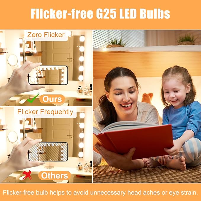 G25 LED Globe Light Bulbs, Bathroom Vanity Light Bulbs E26 Base Warm White 2700K for Bedroom Makeup Mirror Lights, 60W Equivalent(5W), 500LM Non-dimmable,4Pack
