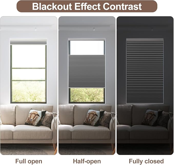 Godark Motorized TDBU Cellular Shades with Remote Control Smart Honeycomb Blinds Compatible with Alexa Google Home Smarthings Custom Double Cellular Blackout for Indoor Windows Doors-Grey