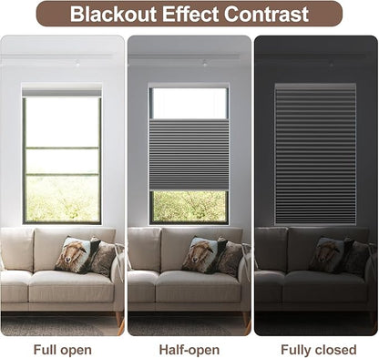 Godark Motorized TDBU Cellular Shades with Remote Control Smart Honeycomb Blinds Compatible with Alexa Google Home Smarthings Custom Double Cellular Blackout for Indoor Windows Doors-Grey