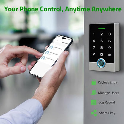 Wireless WiFi TUYA Access Control System, Fingerprint Password Stand-Alone Door Access Control Keypad with ID Keyfob, WG26/34 EM Card Reader Access Controller, Full Metal Weatherproof, Backlight