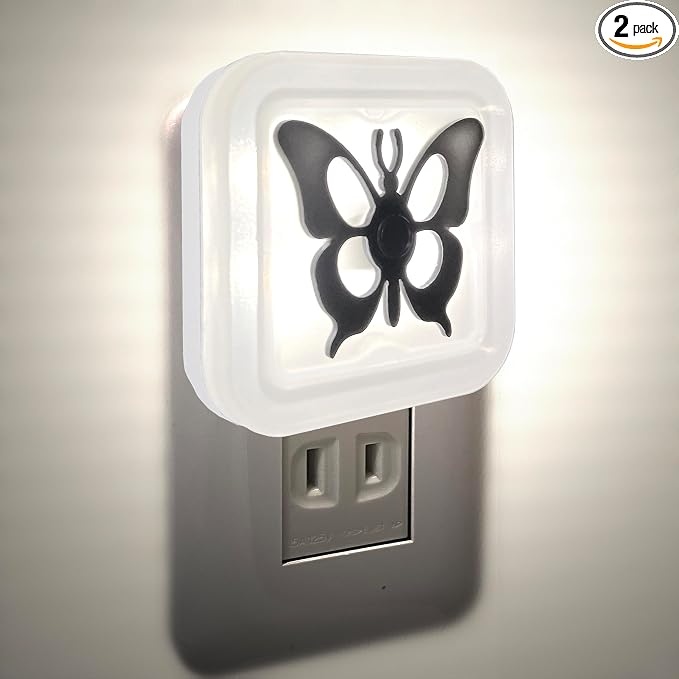 Smart LED Night Light [2-Pack], Plug-in with Auto Dusk to Dawn Sensor | Dimmable, Energy Efficient, Compact Wall Lights for Bedroom, Bathroom, Hallway, Kitchen (Butterfly White Light, 2)