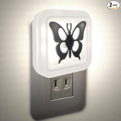 Smart LED Night Light [2-Pack], Plug-in with Auto Dusk to Dawn Sensor | Dimmable, Energy Efficient, Compact Wall Lights for Bedroom, Bathroom, Hallway, Kitchen (Butterfly White Light, 2)