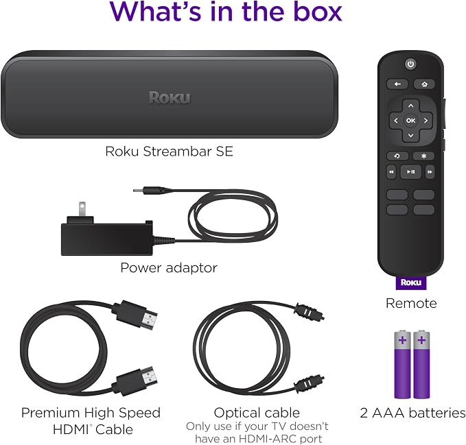 Roku Streambar SE, 4K Soundbar with Built-in Streaming Device | TV Soundbar with Built-in 4K/HD/HDR Streaming & Front Facing Speakers - Included Remote Control