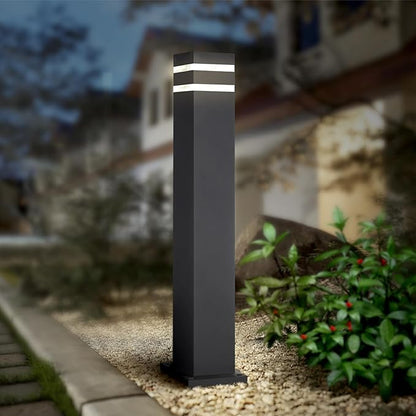 ASD 24" Square Bollard Light Fixture, Outdoor Pathway Floor Lamp | Antiglare, Waterproof, ETL Listed | 60W E26 Bulb Socket 120V | Landscape Hardwired Lighting, Exterior Post Lantern | Black