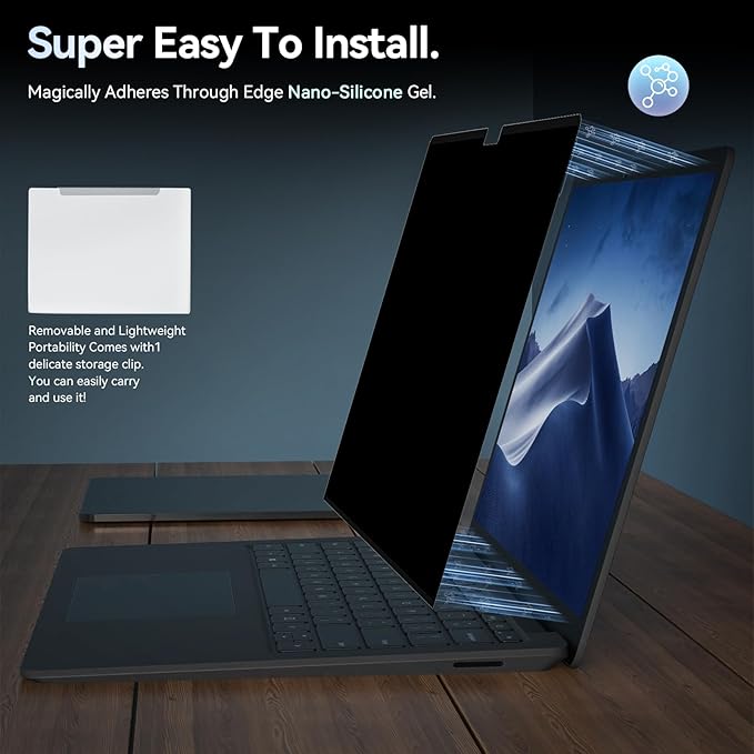 Privacy Filter Compatible with 13.5 Inch Surface Laptop 6/5/4/3/2/1,Easy On/Off Removable Anti-Glare Blue Light Laptop Privacy Screen Black Security Private