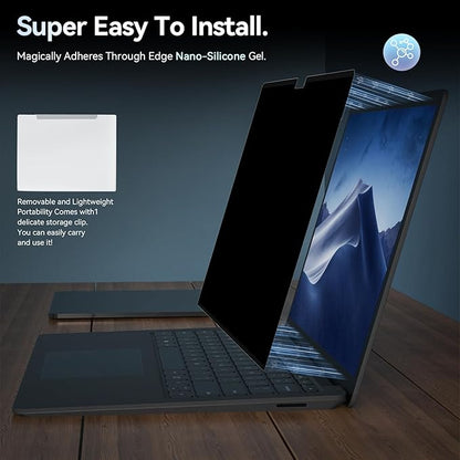 Privacy Filter Compatible with 13.5 Inch Surface Laptop 6/5/4/3/2/1,Easy On/Off Removable Anti-Glare Blue Light Laptop Privacy Screen Black Security Private