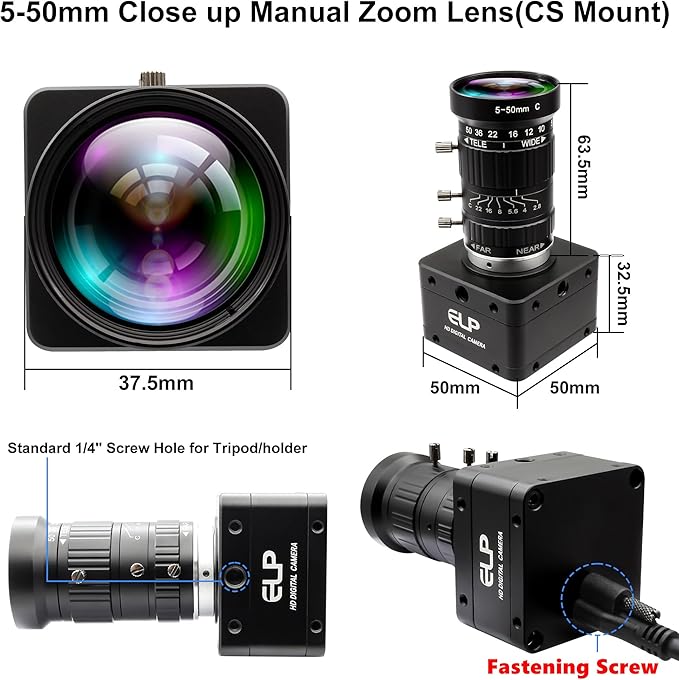 12MP USB 3.0 Camera,4K@30fps 1080P@230fps High Frame Rate UVC Camera, 5-50mm 10X Manual Zoom Lens,Wide Application for Industrial,Security,3D Printer,Compatible with Windows Linux Mac Android