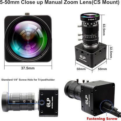 12MP USB 3.0 Camera,4K@30fps 1080P@230fps High Frame Rate UVC Camera, 5-50mm 10X Manual Zoom Lens,Wide Application for Industrial,Security,3D Printer,Compatible with Windows Linux Mac Android