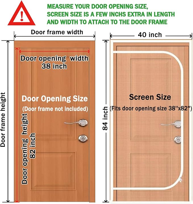 Reinforced Cat Screen Door, Zipper Mesh Screen Door Fits 38''x 82'', Cat Resistant - For Living Room, Bedroom, Kitchen