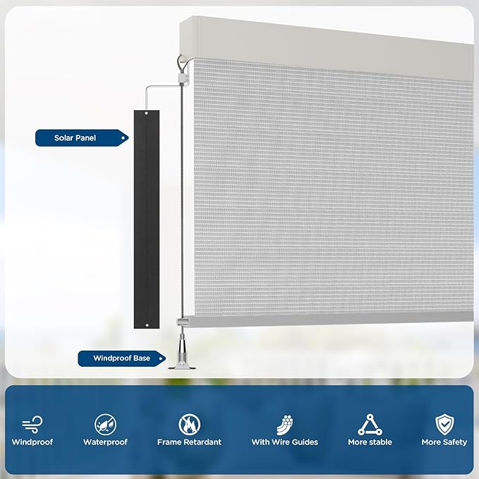 Motorized Outdoor Shades, Custom Patio Roller Blinds with Remote, Smart Exterior Sun Shades Compatible with Alexa, HomeKit, Google Home (1% Openness Sliver)