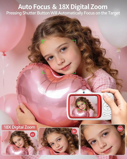 Digital Camera,4K 64MP Autofocus Vlogging Camera with Dual Lens,18X Zoom/WiFi/32GB Card/,Point and Shoot Cameras for Boys Girls Gifts (XJ700-White)