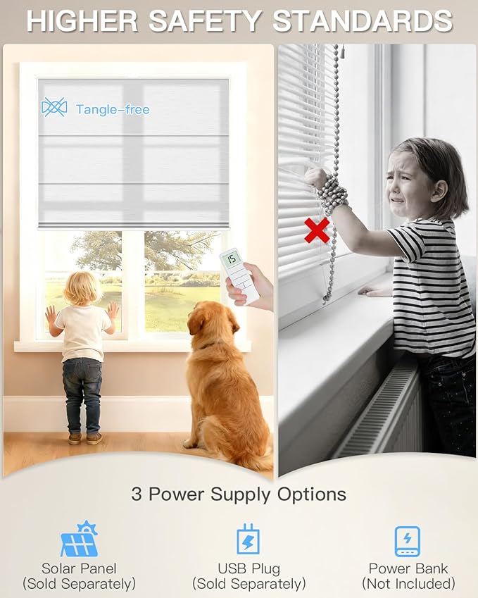 Motorized Roman Shades for Windows, Custom Light Filtering Roman Blinds with Remote, Smart Privacy Window Shades for Living Room Kitchen Office, Alexa & Google Home Compatible, App Control via RF Hub