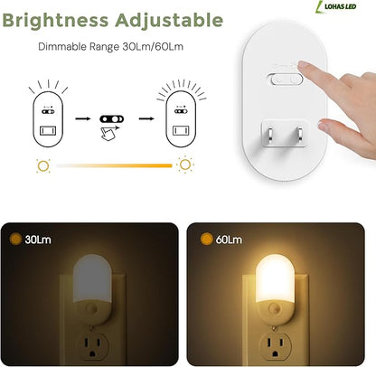 L LOHAS LED Motion Sensor Night Light, 4Pack, Motion Activated Night Light, Night Lights Plug into Wall, 3CCT Amber/3000K/5000K, Adjustable Brightness 30/60LM, for Kids Adults Bathroom Bedroom