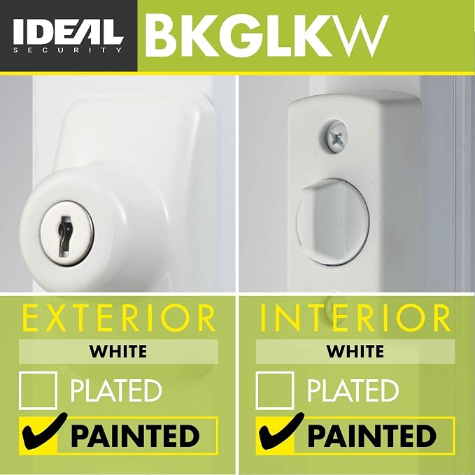 Ideal Security Model GLK Deadbolt for Storm and Screen Doors, Key Lock, White (2-Piece Set)