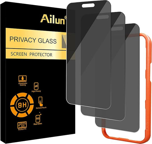 Ailun 3 Pack 4 Way 360 Degree Privacy Screen Protector for iPhone 16 Pro Max [6.9 inch], Face ID Sensitive,4 Directions Horizontal and Vertical All Around Anti Spy Tempered Glass Film[9H Hardness]-HD