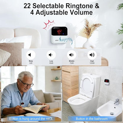WiFi Caregiver Pager System, SOS Call Button for Elderly at Home, No Monthly Fee Emergency Alert Button with App Notifications, 2 Panic Buttons&1 Receiver, 426ft Range for Seniors, Patients, Disabled