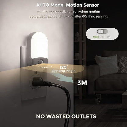 L LOHAS LED Motion Sensor Night Light, 2Pack, Motion Activated Night Light, Night Lights Plug into Wall, 3CCT Amber/3000K/5000K, Adjustable Brightness 30/60LM, for Kids Adults Bathroom Bedroom