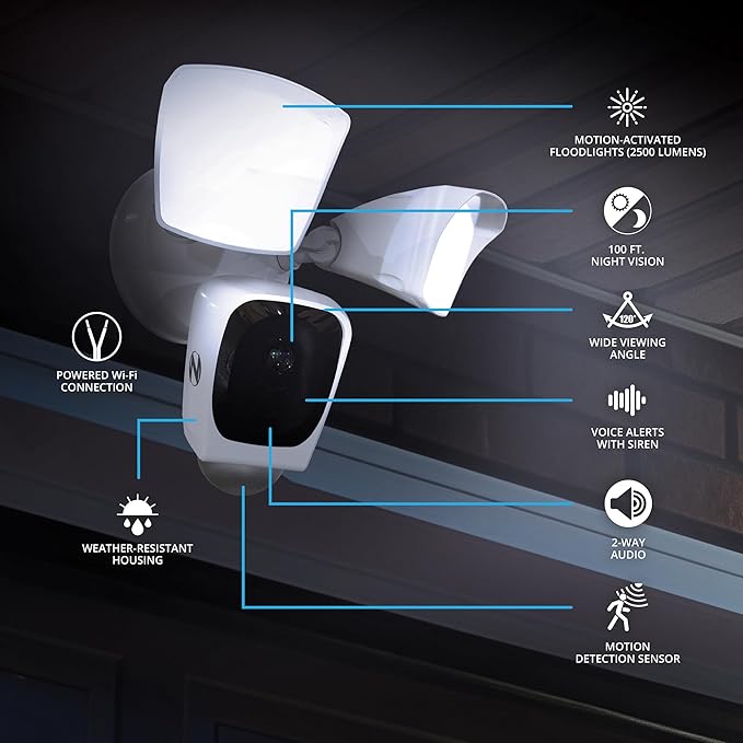 Night Owl Outdoor Floodlight Deterrence Camera with 2-Way Audio and 64GB microSD Card