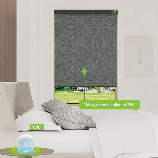 Motorized Blinds with Remote，100% Blackout Smart Blinds Motorized Roller Shades Compatible with Alexa Automatic Blinds for Windows Electric Window Blinds Customized Size Deep Gray Mist