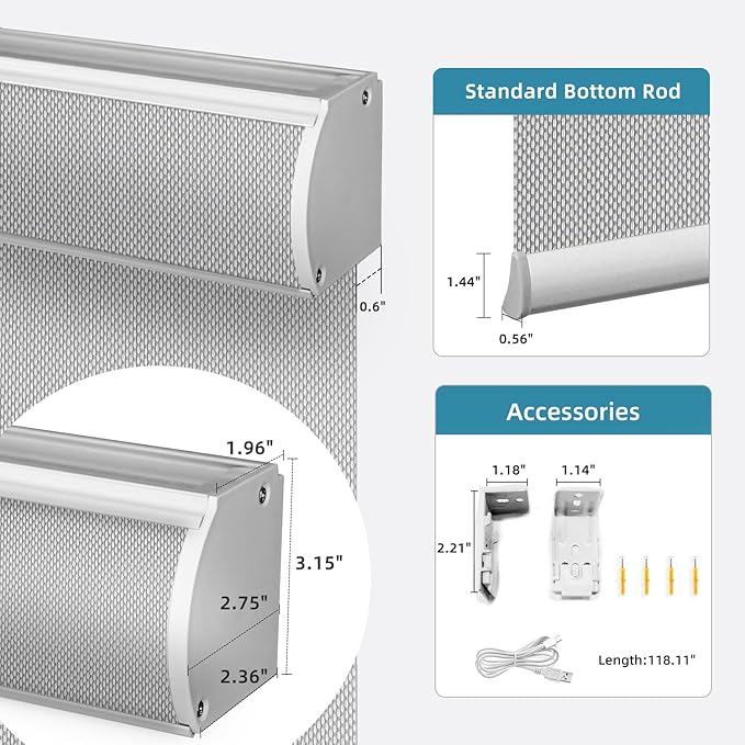 SmartWings Motorized Roller Shades 5% Openness Work with Homekit, Alexa SmartThings Google, Zigbee Motor Smart Blinds for Windows, Cordless Remote Window Shades, Rechargeable, Customized, White Grey