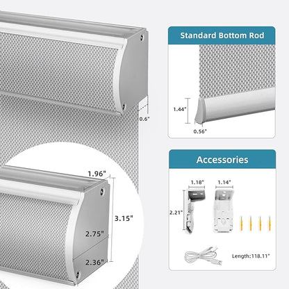 SmartWings Motorized Roller Shades 5% Openness Work with Homekit, Alexa SmartThings Google, Zigbee Motor Smart Blinds for Windows, Cordless Remote Window Shades, Rechargeable, Customized, White Grey