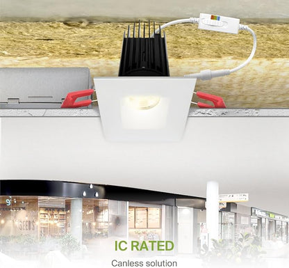 ASD 2 Inch LED Recessed Lighting with Junction Box, 15W 1100 Lm, Dimmable Anti-Glare Downlight, 2700K/3000K/3500K/4000K/5000K Selectable, CRI 90+, Square White Trim, IC Rated, ETL Energy Star, 18 Pack