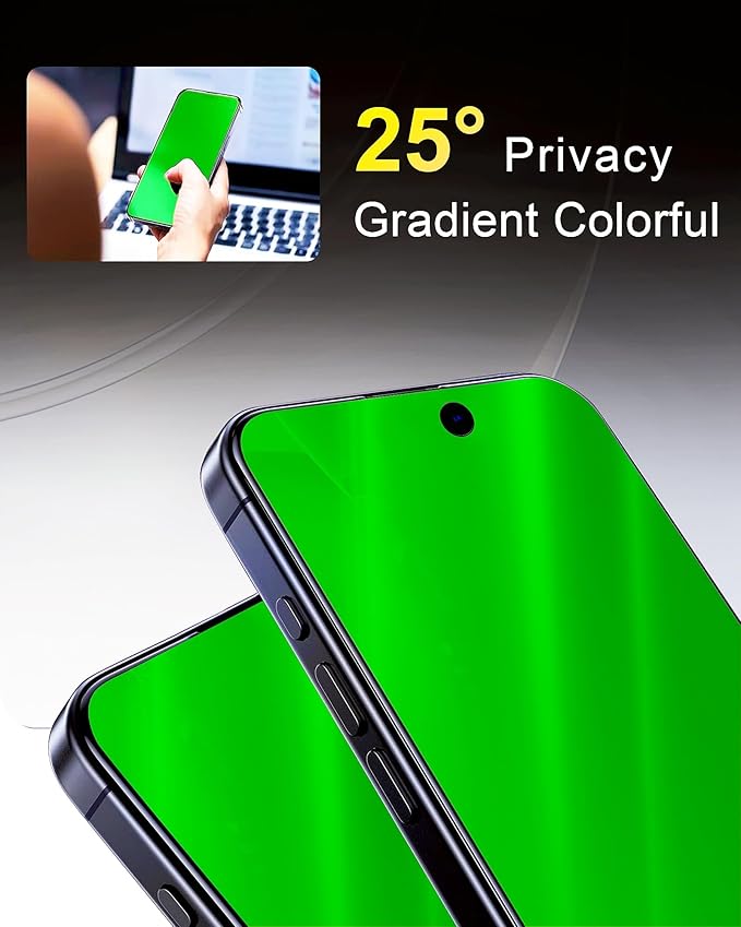 Privacy Screen Protector for iPhone 15 Pro Max Tempered Glass 6.7 inch Private Protective Film Anti-Blue Light Anti Spy No-Bubble Gradient Green [HD Clarity], 2-Pack