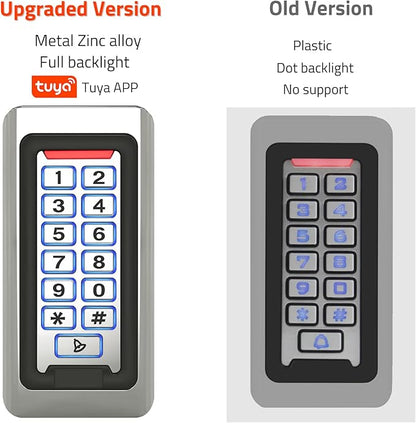 Wireless WiFi Access Control Keypad, Metal Stand-Alone Door Access Control System, EM Card Reader, Weatherproof, Backlight, TUYA Wireless Entry Security Access Controller for Garage Door, Gate Opener