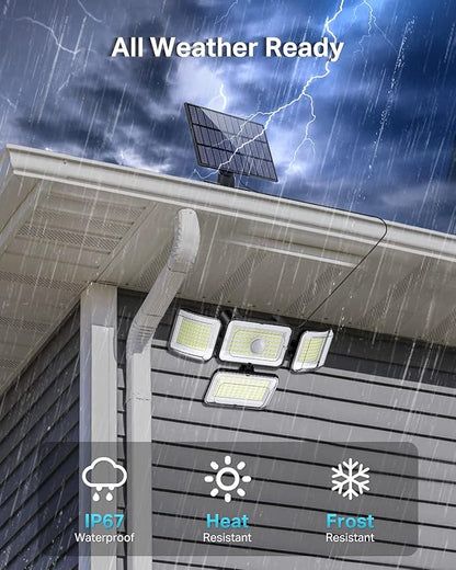 CLAONER Solar Outdoor Lights Motion Sensor 3500LM 288 LED Solar Security Lights with Remote Control IP67 Waterproof 4 Heads Flood Lights with 16.4ft Cable 4 Modes Wall Lights(6 Pack)
