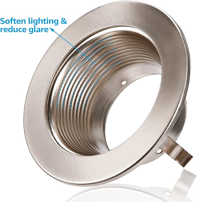 TORCHSTAR 4 Inch Stylish Decor Recessed Light Trim, Metal Step Baffle Trim, Fit Halo/Juno Remodel Recessed Housing, 4 Inch Can Light Trim for PAR16, PAR20, BR20, Satin Nickel, Pack of 6