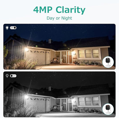 4MP Outdoor Security Camera, 2.4g/5g Outdoor Cameras for Home Security Indoor,House Cameras with Audio and Video, Plug and Play, Support 128G Card Storage(Not Included)