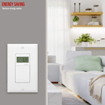 ENERLITES Programmable Digital Timer Switch for Lights, Fans, Motors, 7-Day 18 ON/OFF Timer Settings, Single Pole, Neutral Wire Required, UL Listed, HET01-C, White, 2 Pack | Digital 18 ON/OFF Timer Settings for Fans, Motors, Single Pole, Neutral Wire R...