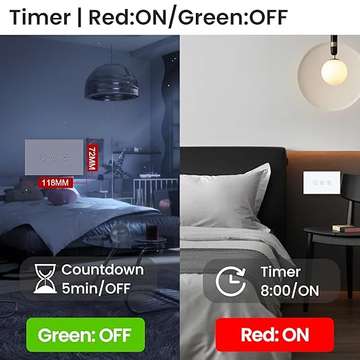 Smart Dimmer Switch 4.65 X 2.83 X 1.34 Inches,Neutral Wire Required,2.4GHz WiFi Dimmer Light Switch,Tempered Glass Panel,Work with Tuya/Smart Life,White WiFi Dimmer