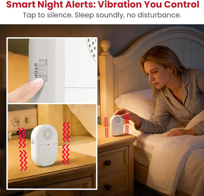 CallToU Multi-Room Caregiver Pager, 2 Call Buttons, 3 Alert Receivers | Elderly Home Care; Wearable Vibration Unit with Outlet Sound/Flash Chimes; Bedside, Bathroom, Kitchen & Upstairs; 500FT Range