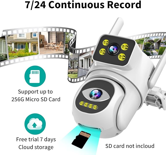 ESCANU Cameras for Home Security with Dual Lens, 2.4G/5G Outdoor Security Camera, WiFi Camera for Home Security, Color Night Vision, 2-Way Audio, Auto Tracking, 24/7 Continuous Recording