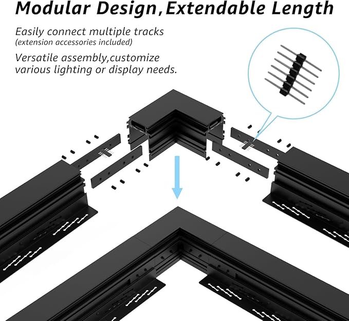 SCON Horizontal Corner Joint Connector for Recessed Magnetic Track Lighting, Professional Grade Aluminum Corner Piece to Create Custom L-Shape Layouts, 24V, Compatible Magnetic Track System