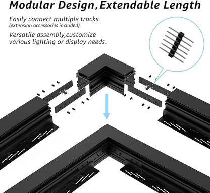 SCON Horizontal Corner Joint Connector for Recessed Magnetic Track Lighting, Professional Grade Aluminum Corner Piece to Create Custom L-Shape Layouts, 24V, Compatible Magnetic Track System
