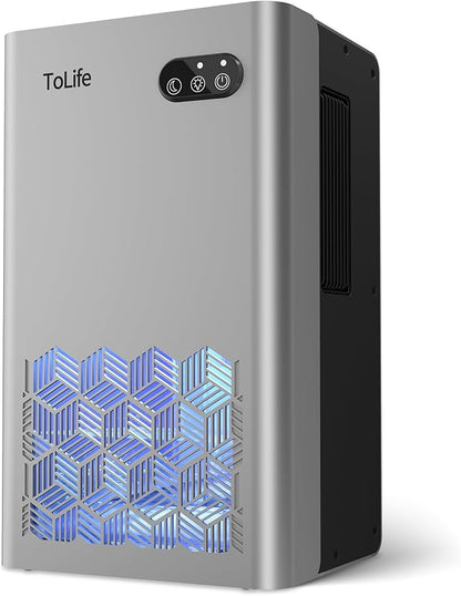 ToLife Dehumidifier for Home, 1000 sq.ft Dehumidifiers for Basement Bathroom Bedroom with 95 OZ Water Tank, Auto Shut Off 7 Colors LED Light, Silver