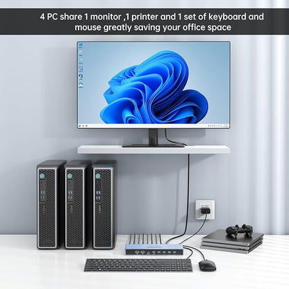 MT-VIKI 4K Quad HDMI KVM Multiviewer 4x1 w/PIP POP, Support ONE Set of Keyboard/Mouse/Monitor Control 4 PCs, 4K@30Hz Support Hotkey/Button Seamless Switching