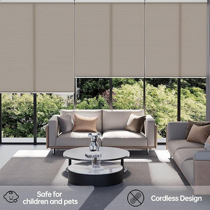 Cellular Shades Light Filtering Honeycomb Blinds for Indoor Windows, Cordless Cellular Shades 1.5 inch Cell Pleated for Bedroom Home Office, Custom Size, Half Shading Golden Brown