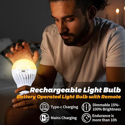 BSOD AC 85-265V 7W LED Magic Bulb with Remote Controller Warm White Emergency Light with Rechargeable Built-in Battery E27 Lamp for Home Indoor Lighting (USB Warm 2 Pack)